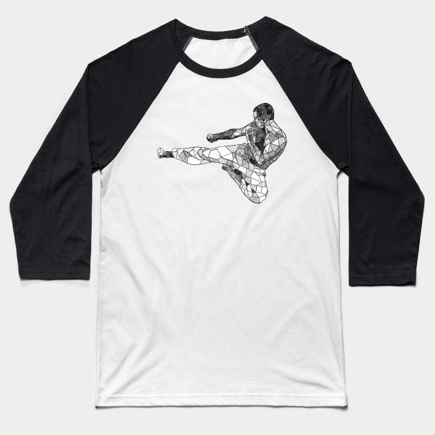 Side Kick Martial Arts Geometric Sketch Art Baseball T-Shirt by polliadesign